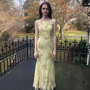 Yellow fit and flare beaded prom or pageant dress